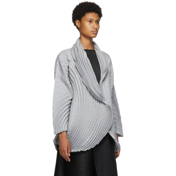 Issey Miyake Grey Wool Circle Pleats Cardigan Issey Miyake Men