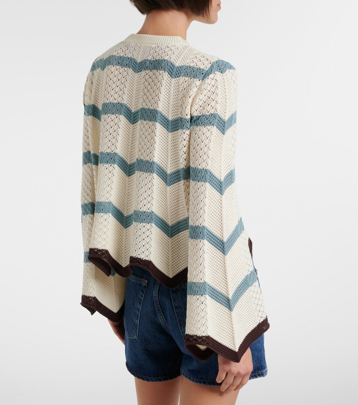 La DoubleJ Chevron crochet cropped cotton sweater