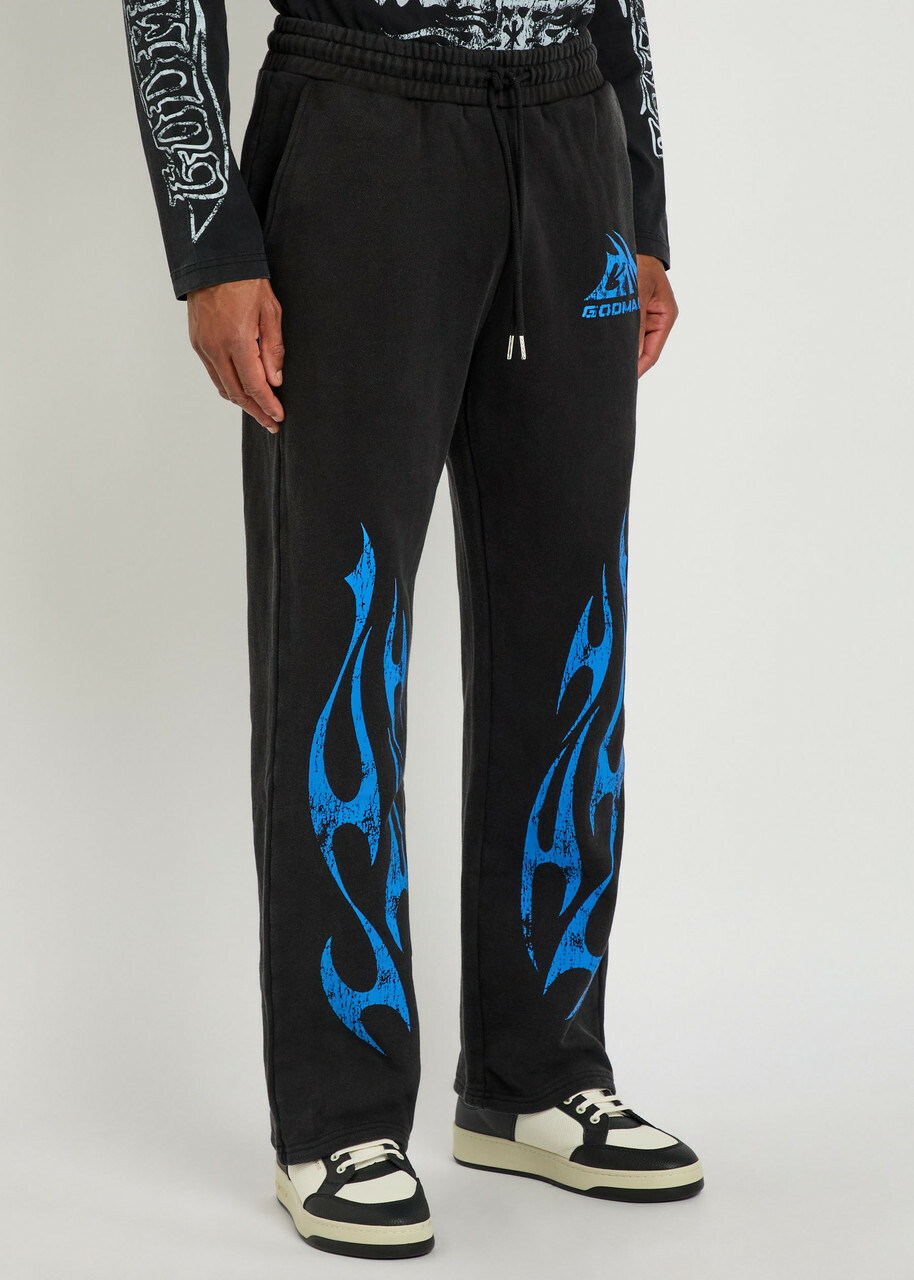 God Made Printed Straight-leg Cotton Sweatpants Black