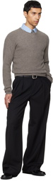 TONYWACK Taupe Superfine Wool Commando V-Neck Knit Sweater