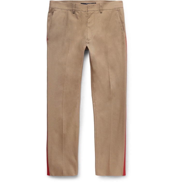 Photo: Valentino - Slim-Fit Stripe-Trimmed Cotton-Blend Trousers - Men - Beige