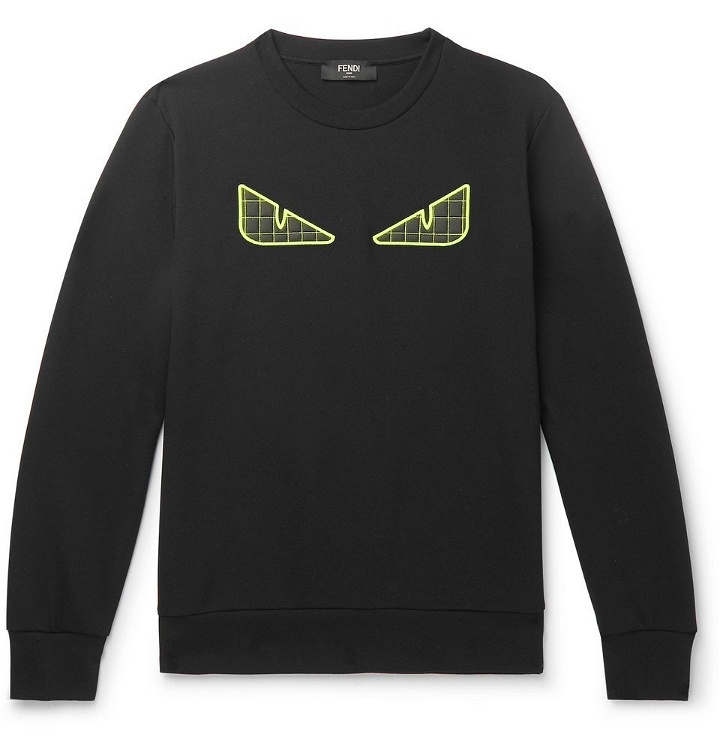 Photo: Fendi - Appliquéd Cotton-Blend Tech-Jersey Sweatshirt - Black