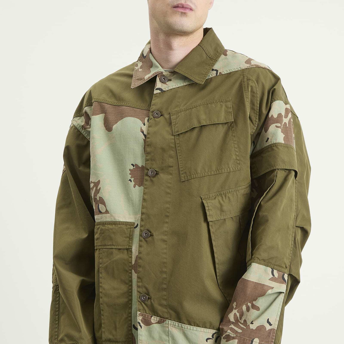 NOMARHYTHM TEXTILE Men's x Needles Rebuild Coverall Jacket in Olive X Camo
