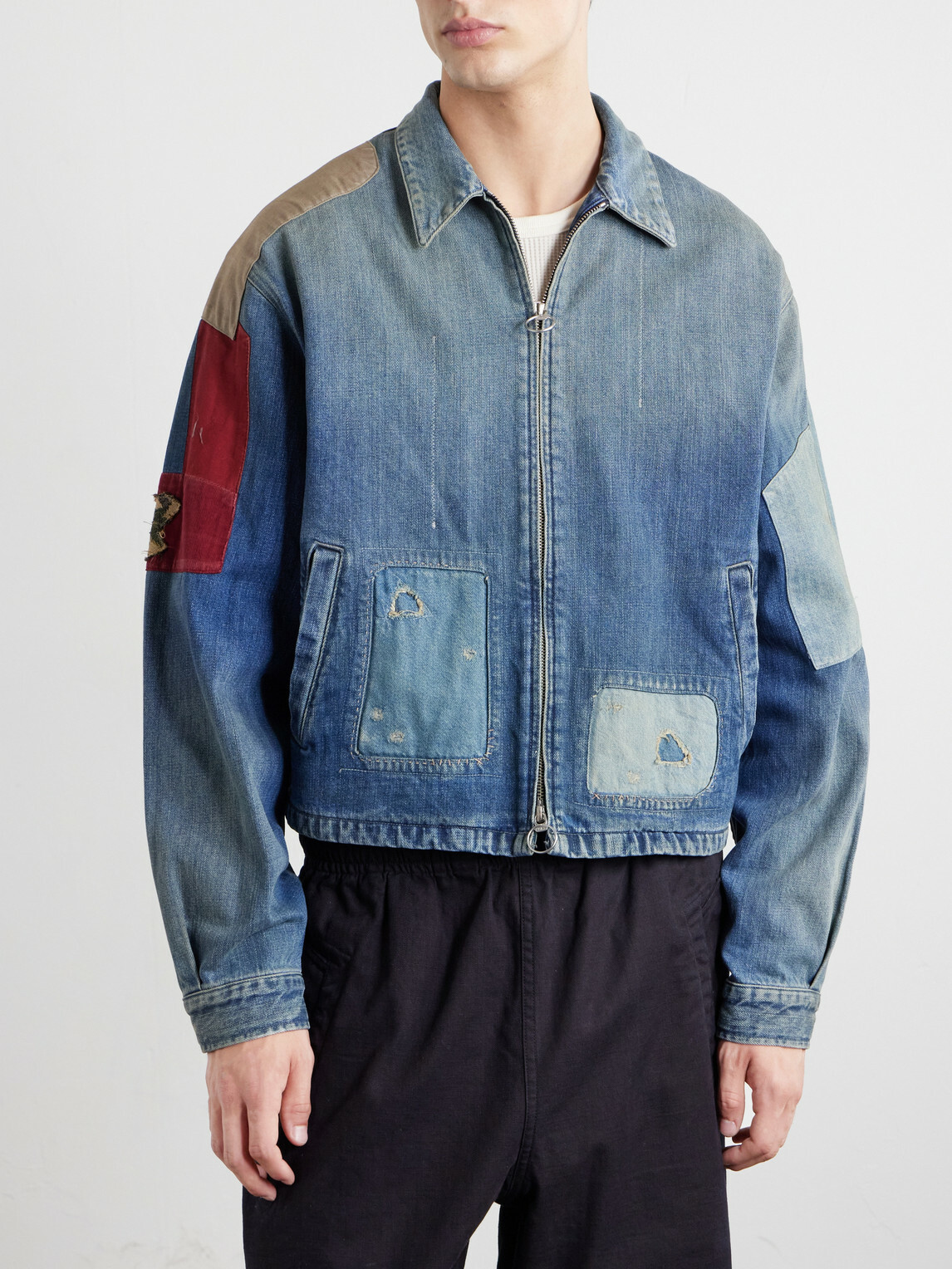 KAPITAL - Distressed Patchwork Denim Jacket - Blue