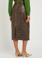 Emilia Wickstead Loretta Crocodile-effect Leather Midi Skirt Brown