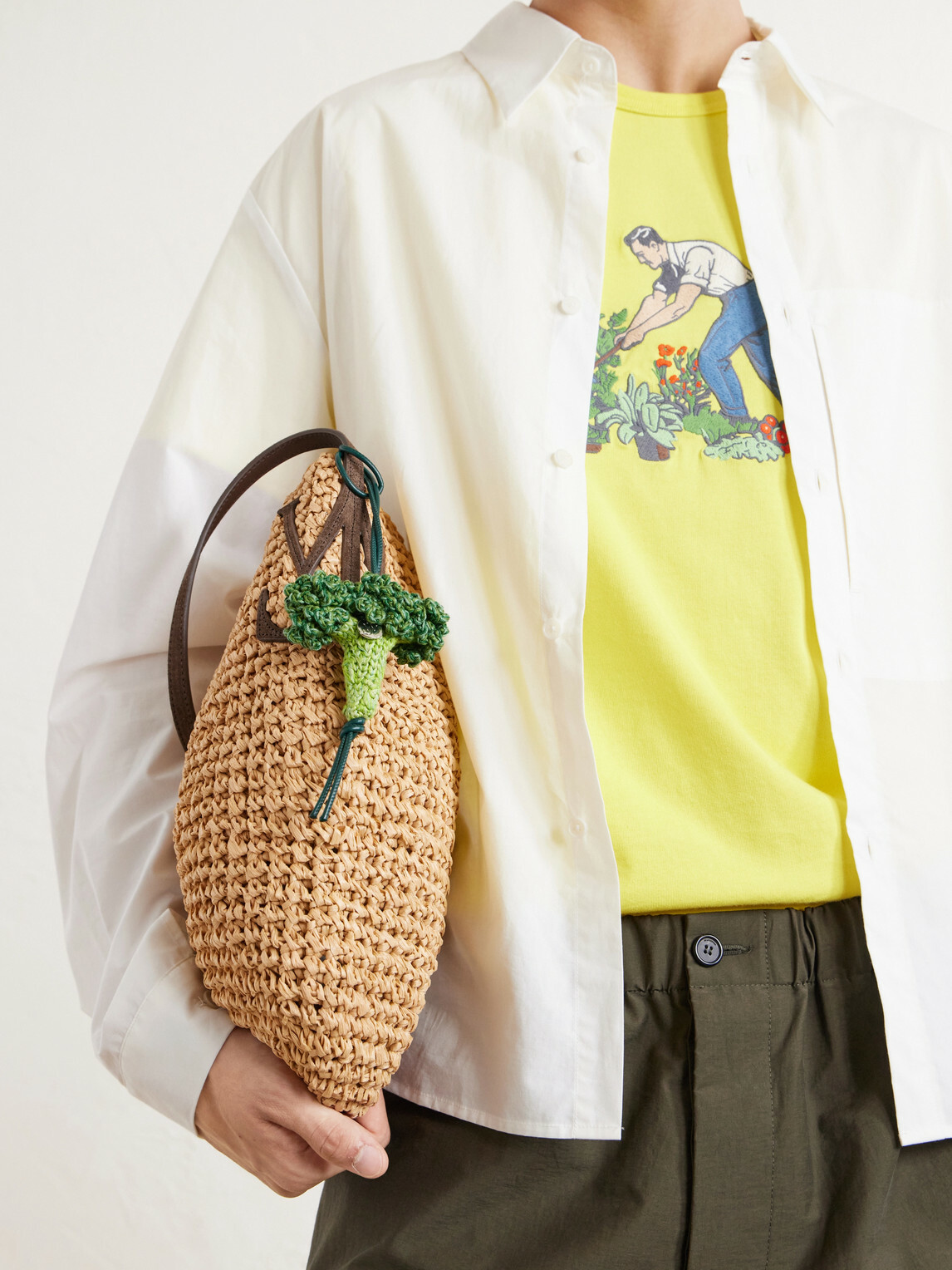 JW Anderson - Broccoli Crocheted Cotton and Leather Bag Charm