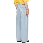 Palm Angels Blue Curved Logo Loose Jeans