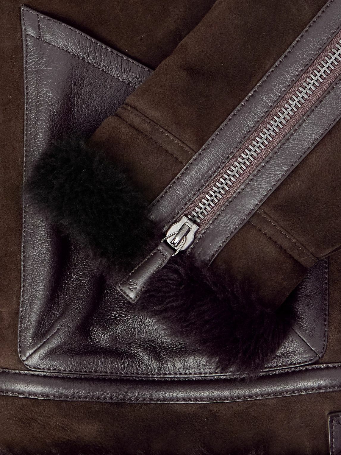 Ralph Lauren Purple label - Lutton Aviator Leather-Trimmed Shearling Jacket - Brown