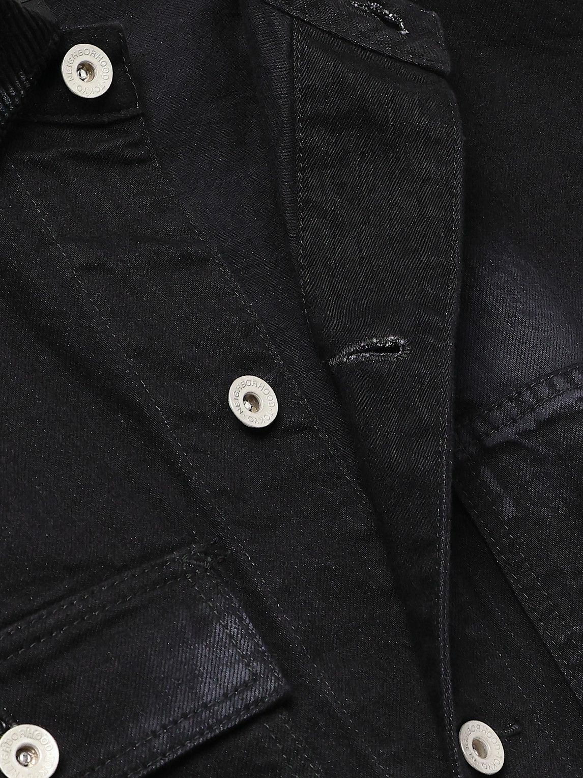 Neighborhood - Corduroy-Trimmed Paint-Splattered Denim Jacket - Black