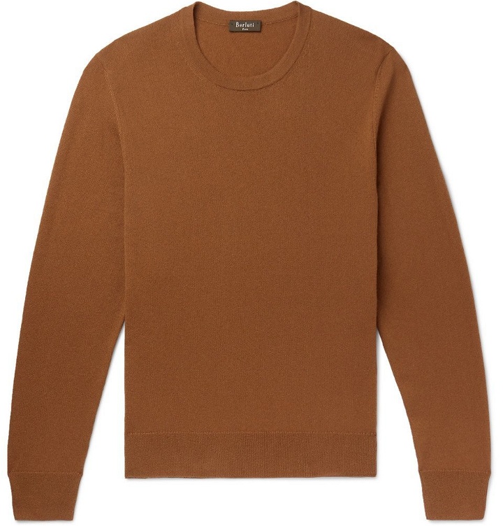 Photo: Berluti - Leather-Trimmed Cashmere Sweater - Men - Camel