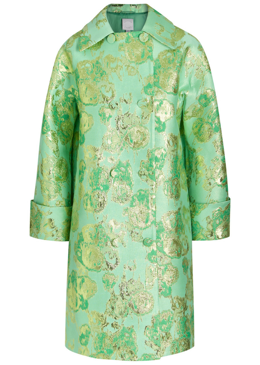 Huishan Zhang Mirabel Metallic-jacquard Woven Coat Green