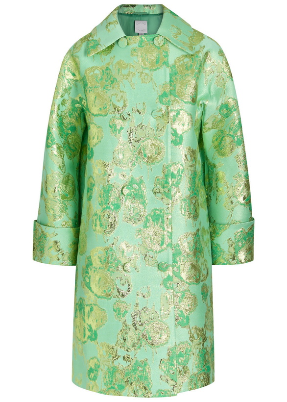 Photo: Huishan Zhang Mirabel Metallic-jacquard Woven Coat Green
