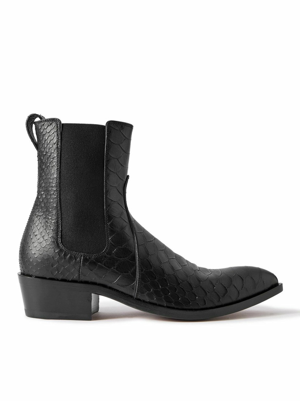 Photo: TOM FORD - Python-Effect Leather Chelsea Boots - Black