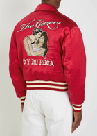 Second Layer Aces Embroidered Satin Bomber Jacket Red