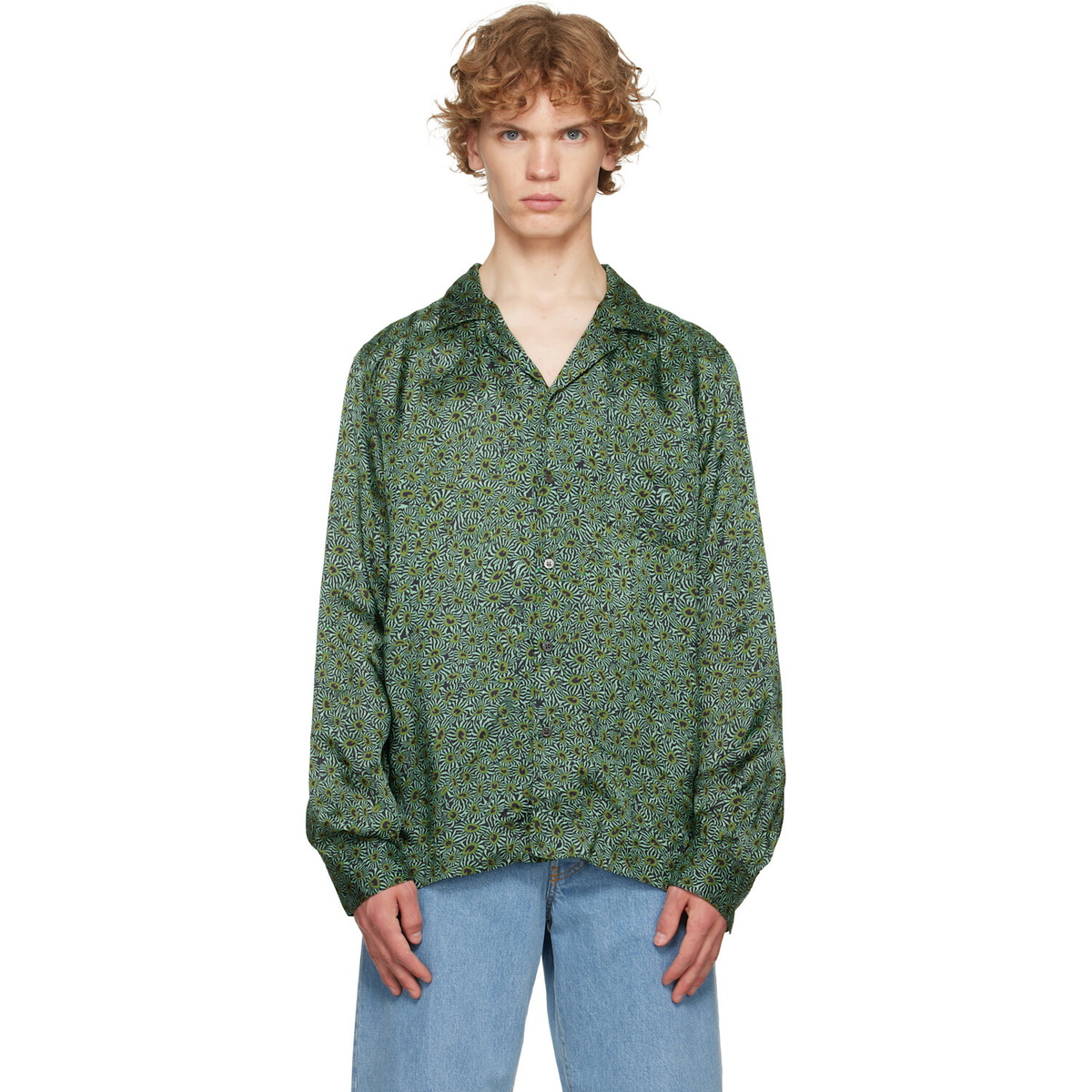 Dries Van Noten Green Viscose Twill Shirt