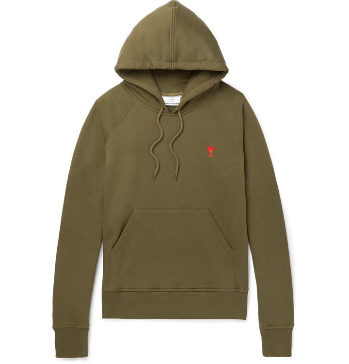 Photo: AMI - Embroidered Loopback Cotton-Jersey Hoodie - Men - Green