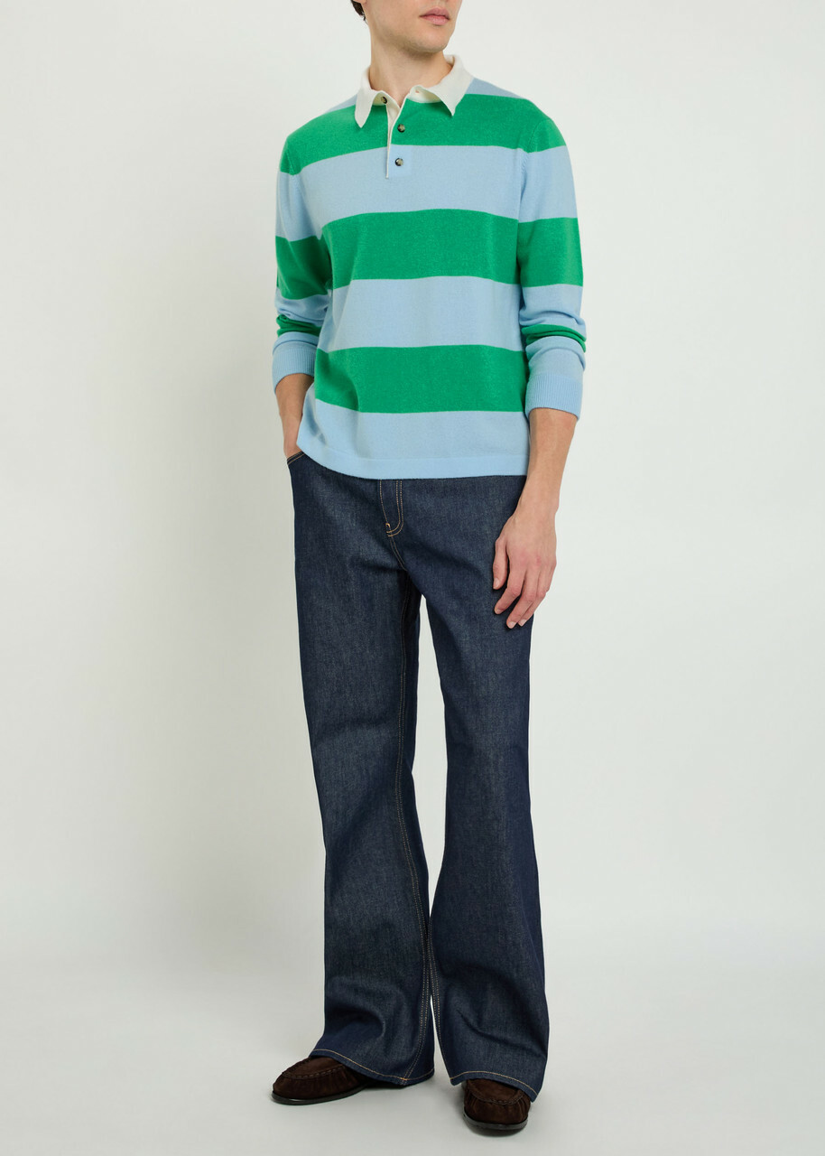 Allude Striped Wool and Cashmere-blend Polo Shirt Green