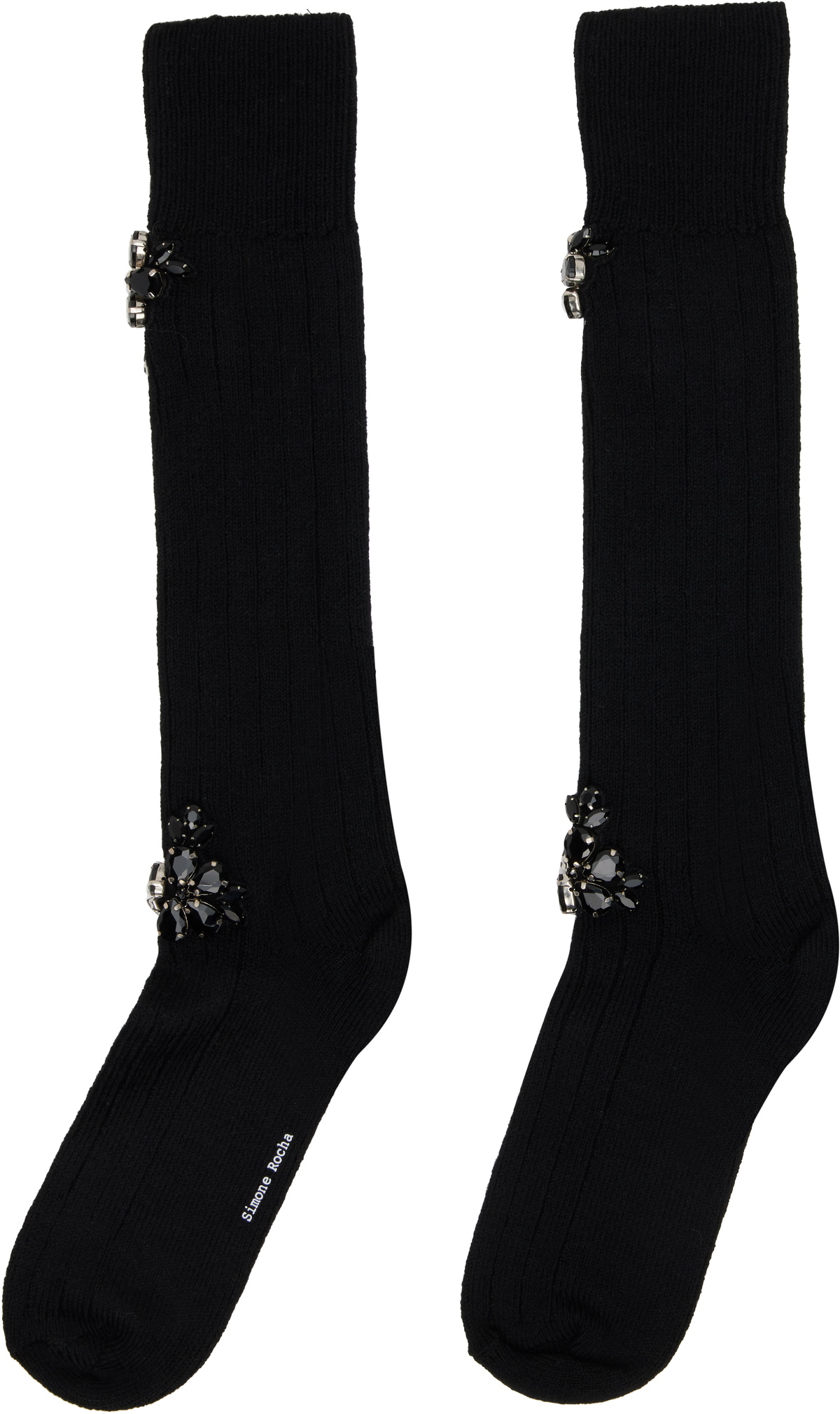 Simone Rocha Black Embellished Rose Knee Socks