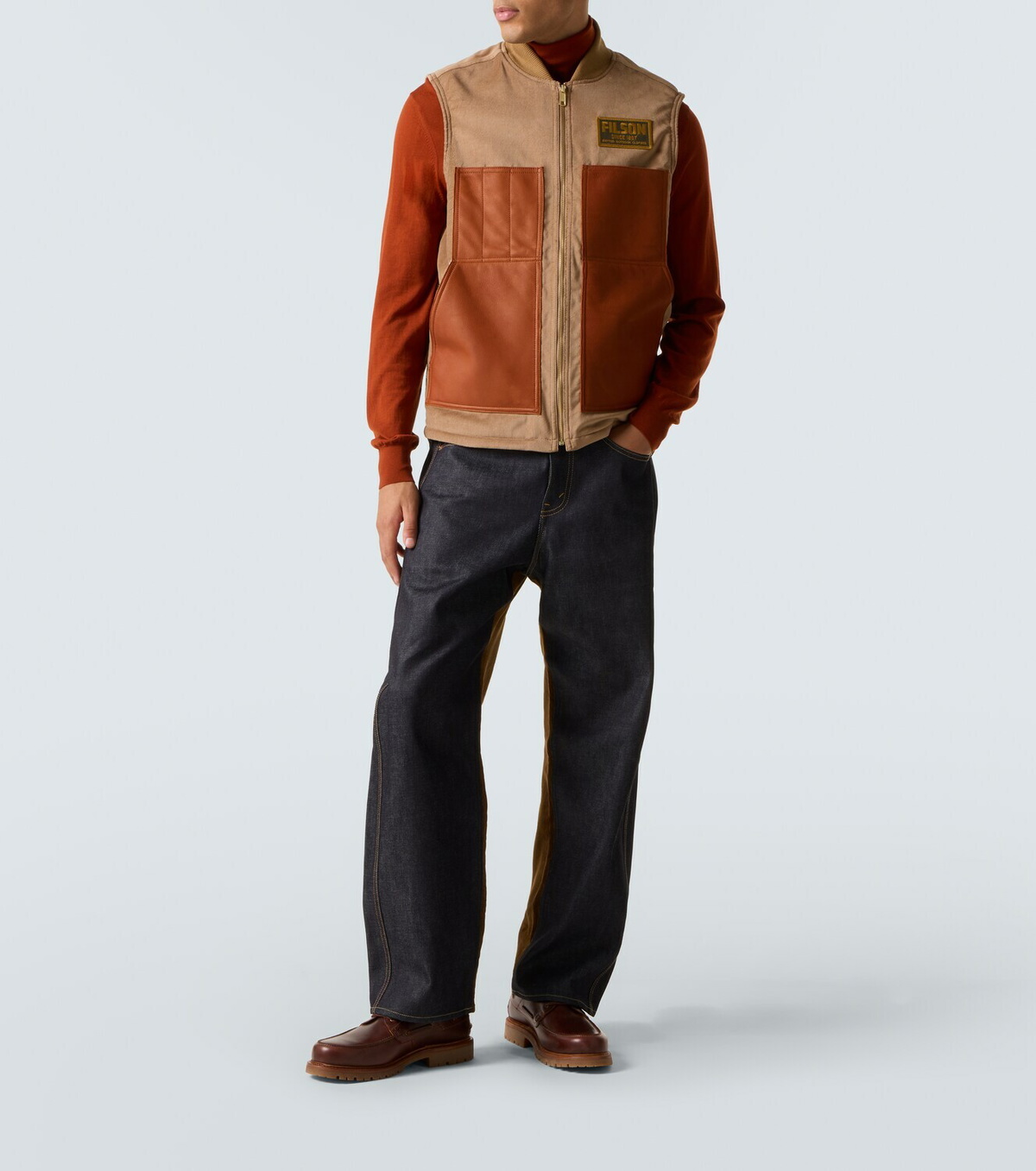 Junya Watanabe Leather-trimmed cotton and wool vest