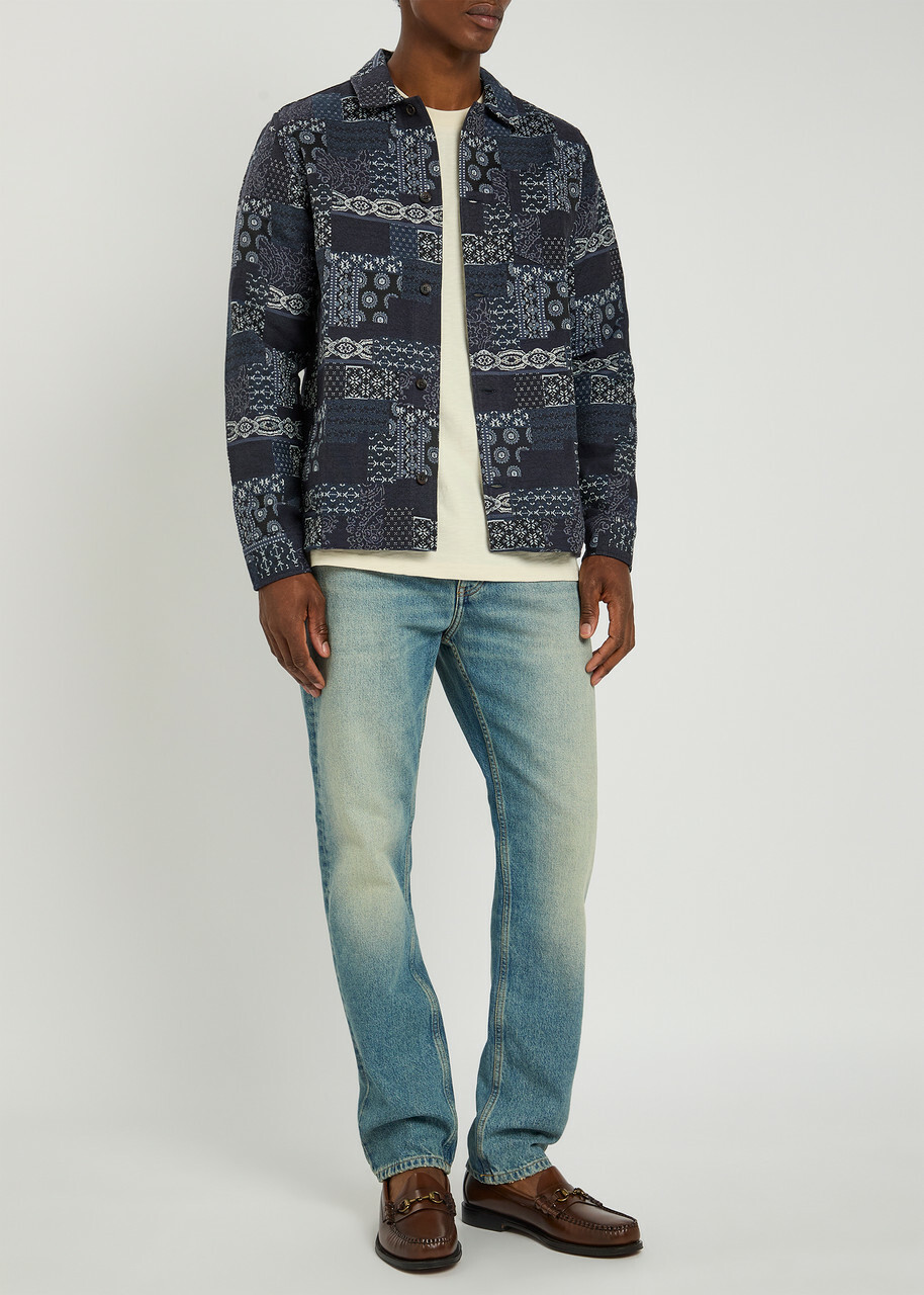 Les Deux Layton Jacquard Woven Overshirt Blue