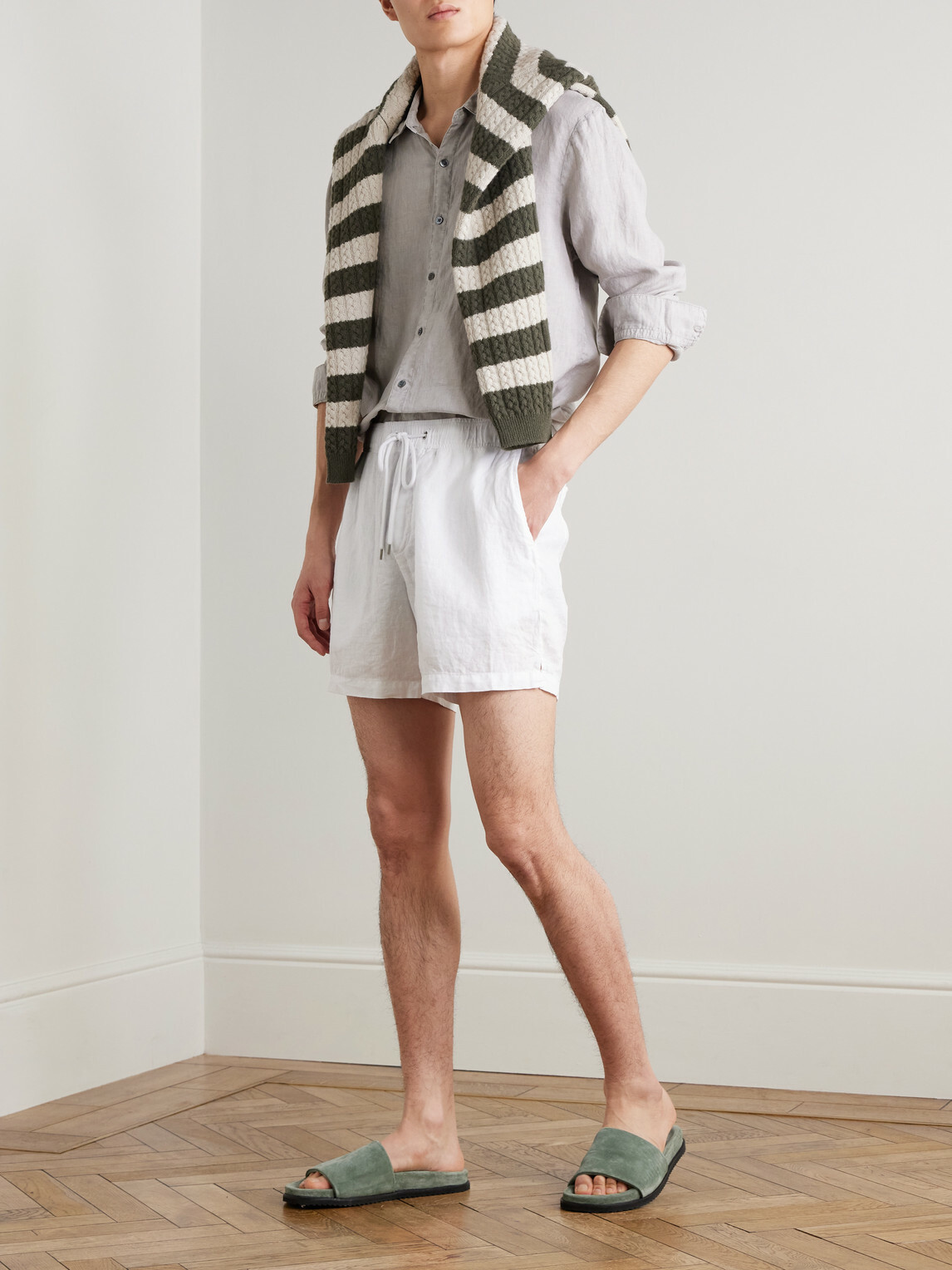 James Perse - Straight-Leg Garment-Dyed Linen Drawstring Shorts - White