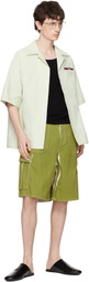 Marni Green Screen-Printed Denim Cargo Shorts