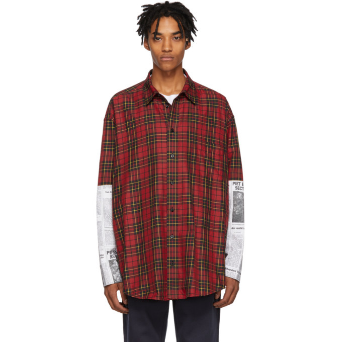 Balenciaga Red Newspaper Patch Shirt Balenciaga