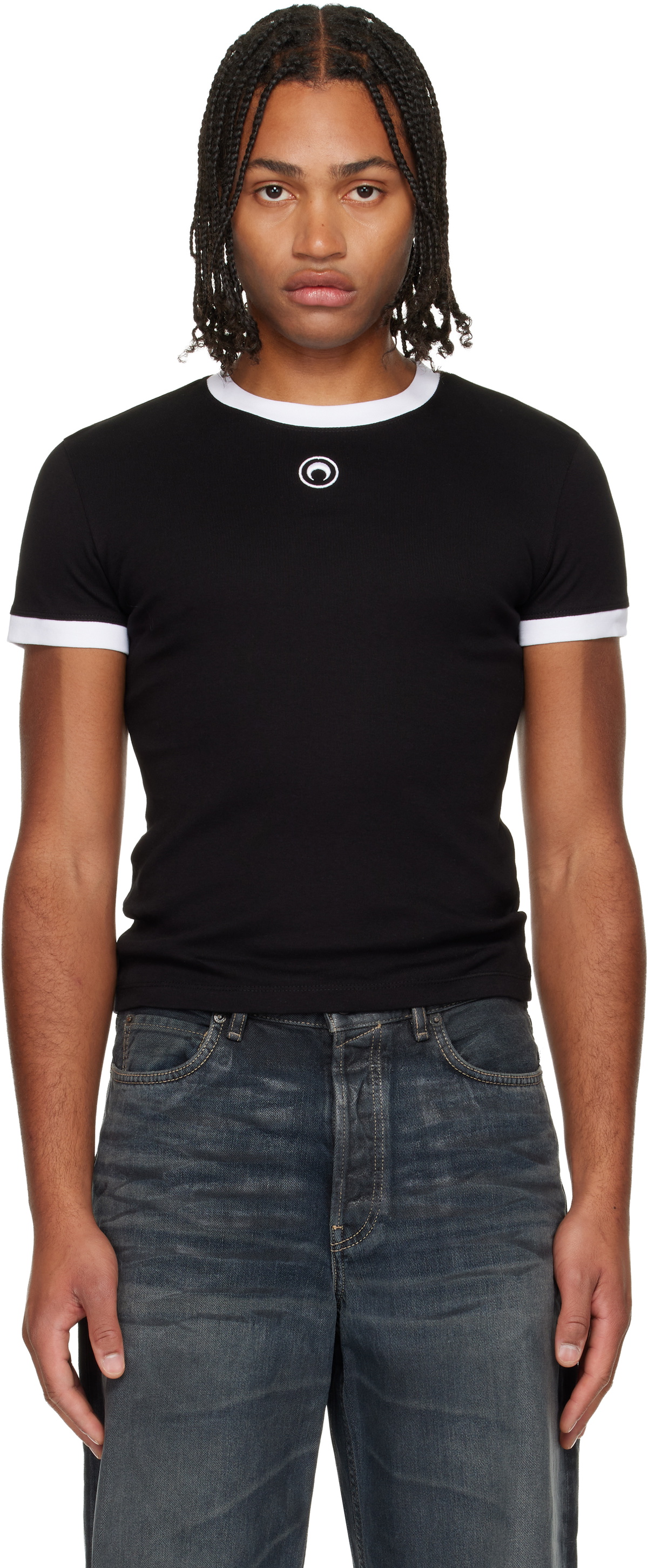 Marine Serre Black Moon Logo Bicolor Jersey Baby Fit T-shirt