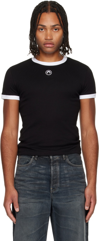 Photo: Marine Serre Black Moon Logo Bicolor Jersey Baby Fit T-shirt