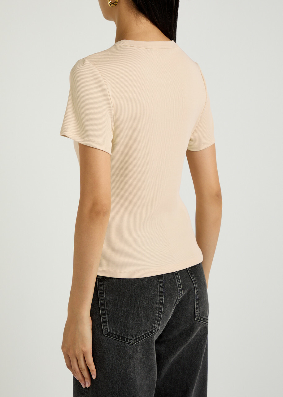 Veronica Beard Pruitt Ribbed Stretch-cotton T-shirt Cream