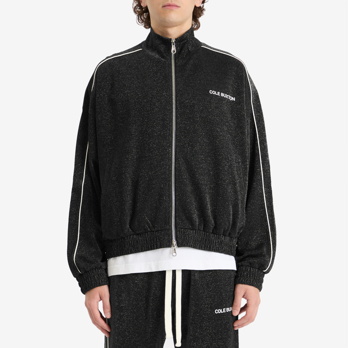 Cole Buxton Men's Glitter Piped Track Jacket in Black