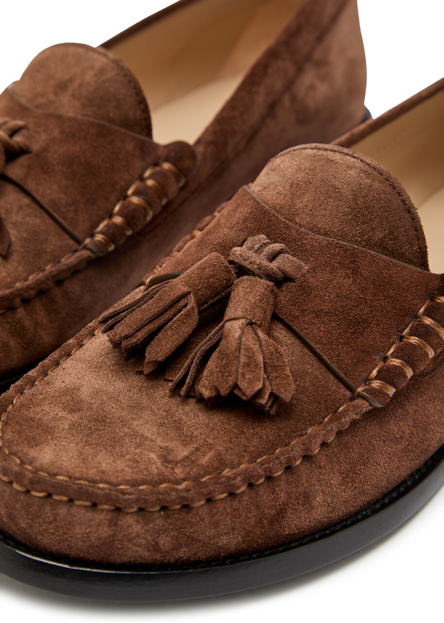 Stuart Weitzman Lottie Tassel Suede Loafers Brown