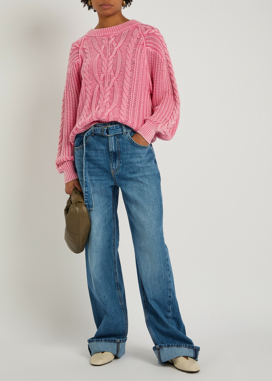 Free People Frankie Cable-knit Jumper Light Pink