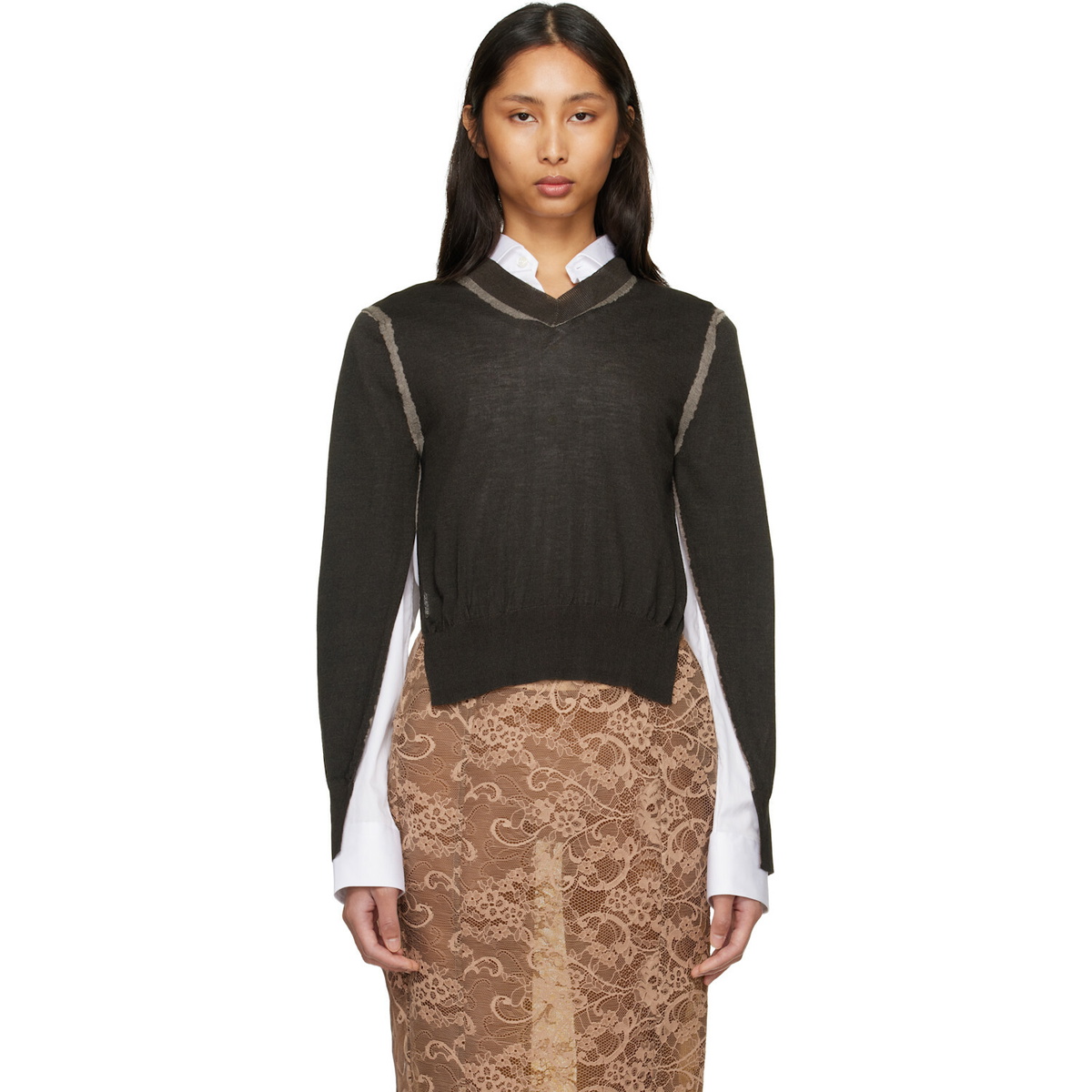 Acne Studios Brown Wrinkled V-Neck Sweater