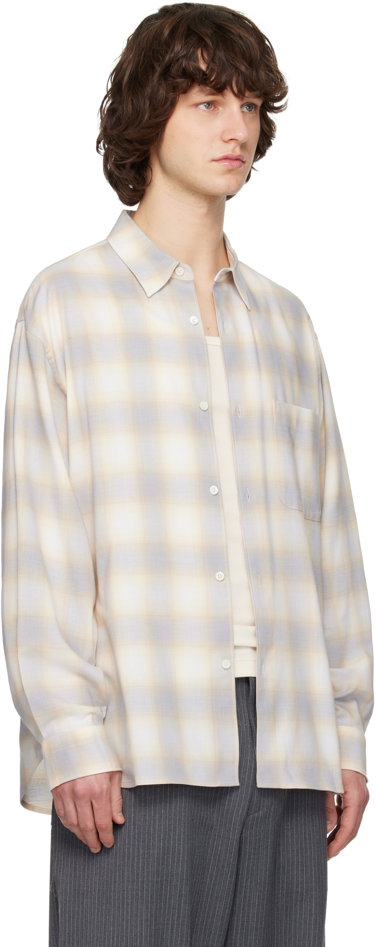Solid Homme Yellow & Gray Wool Cotton Check Shirt