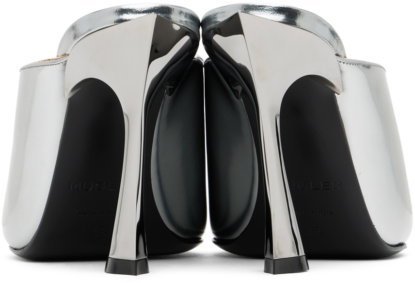 Mugler Silver Metallic Leather Fang 95 Mules