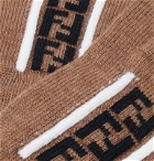 Fendi - Logo-Jacquard Virgin Wool Gloves - Brown