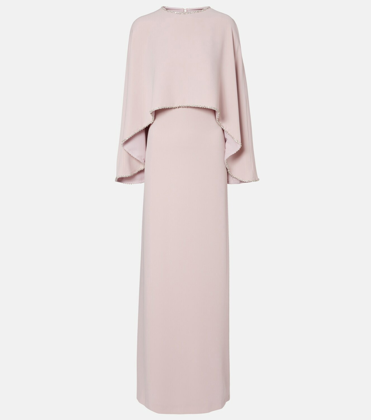 Costarellos Crystal-embellished caped gown