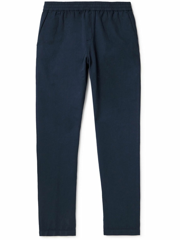 Photo: Sunspel - Straight-Leg Cotton and Linen-Blend Drawstring Trousers - Blue