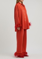 Sleeper Cosmos Feather-trimmed Metallic Jersey Pyjama set Red