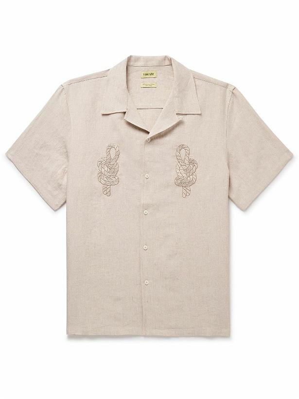Photo: De Bonne Facture - Convertible-Collar Embroidered Linen Shirt - Neutrals