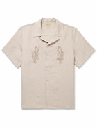 De Bonne Facture - Convertible-Collar Embroidered Linen Shirt - Neutrals