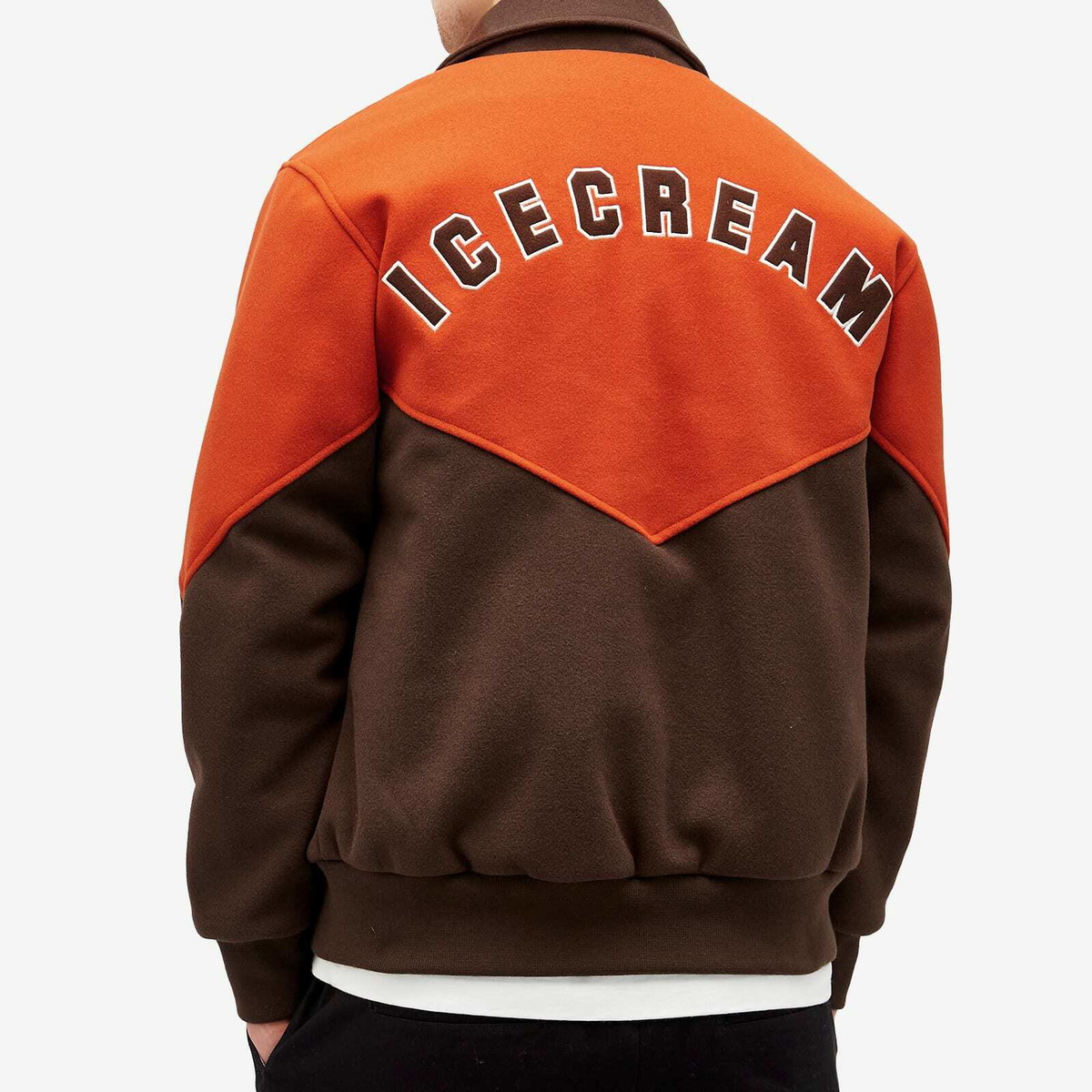 ICECREAM Men's Panelled Varsity Jacket in Brown/Orange