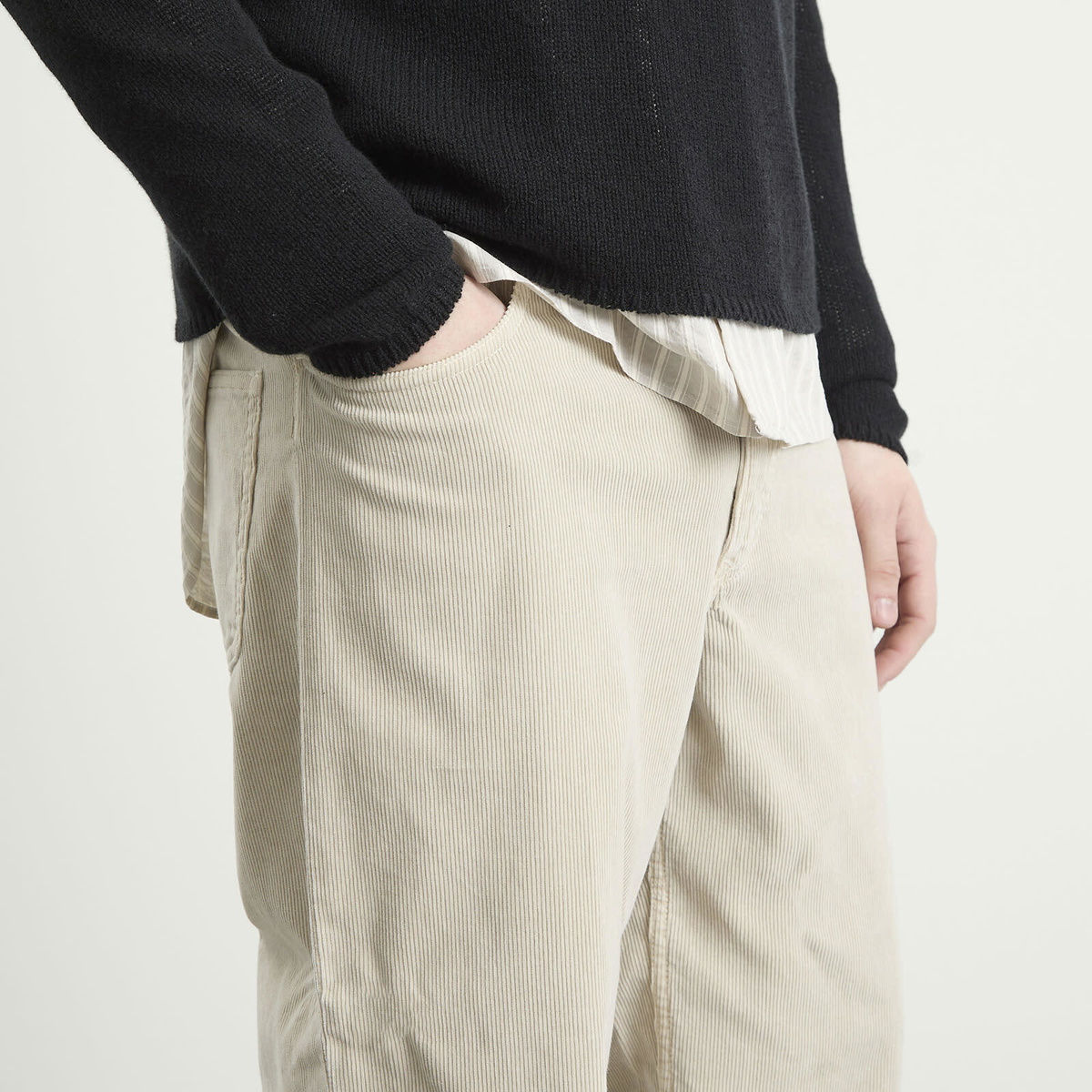 Auralee Men's Garment-Dyed Corduroy Wide Pants in White Khaki