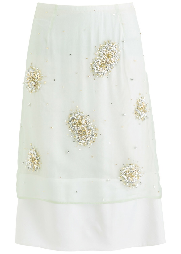 Photo: Wales Bonner Triumph Embellished Crepe Midi Skirt Light Green