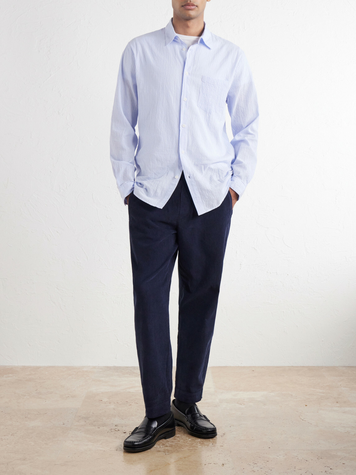 Folk - Drawcord Assembly Straight-Leg Brushed Cotton Trousers - Blue