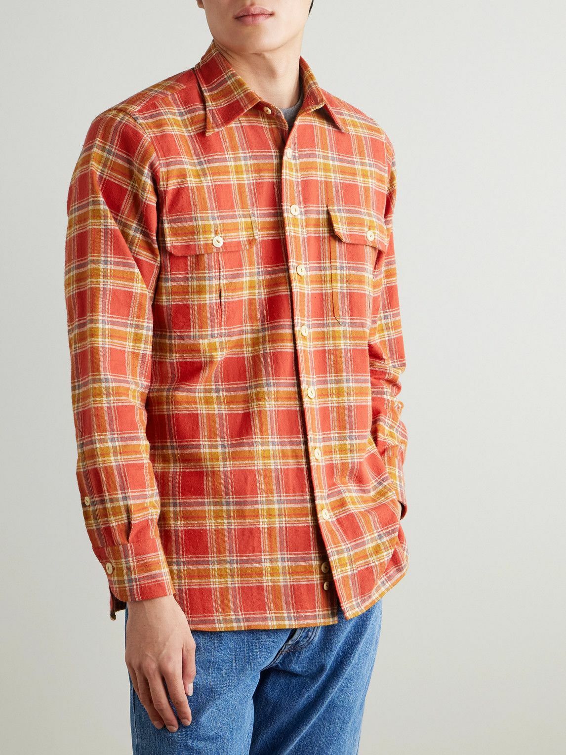 Drake's - HIM Checked Cotton-Flannel Shirt - Red