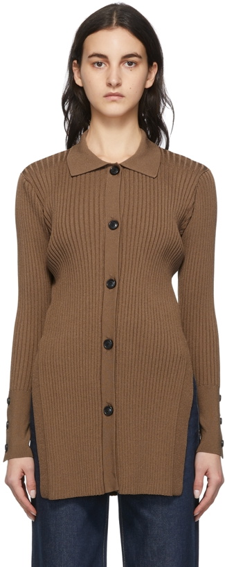 Photo: AMI Alexandre Mattiussi Brown Long Ribbed Cardigan