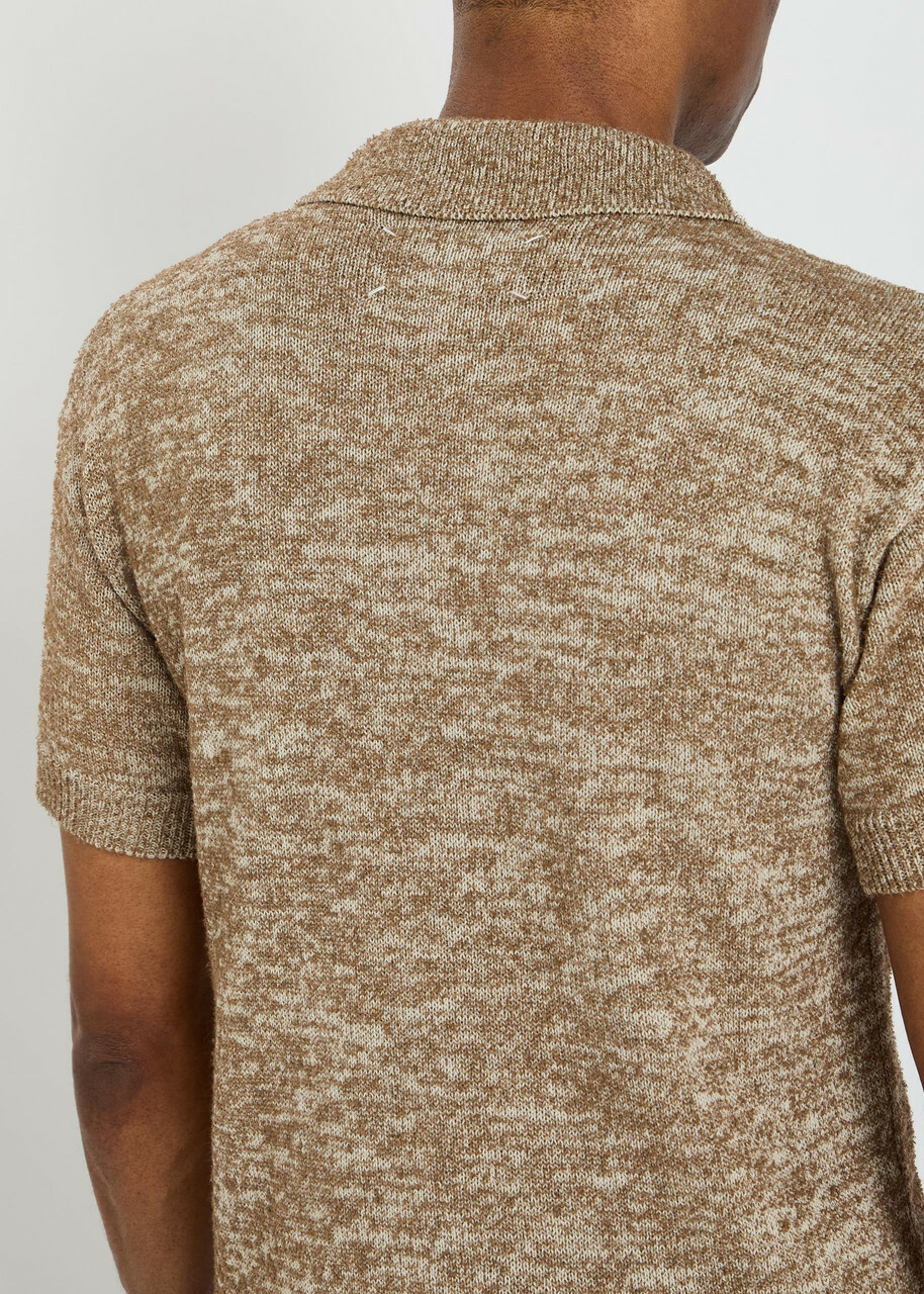 Maison Margiela Melangé-knit Cotton-blend Polo Shirt Beige