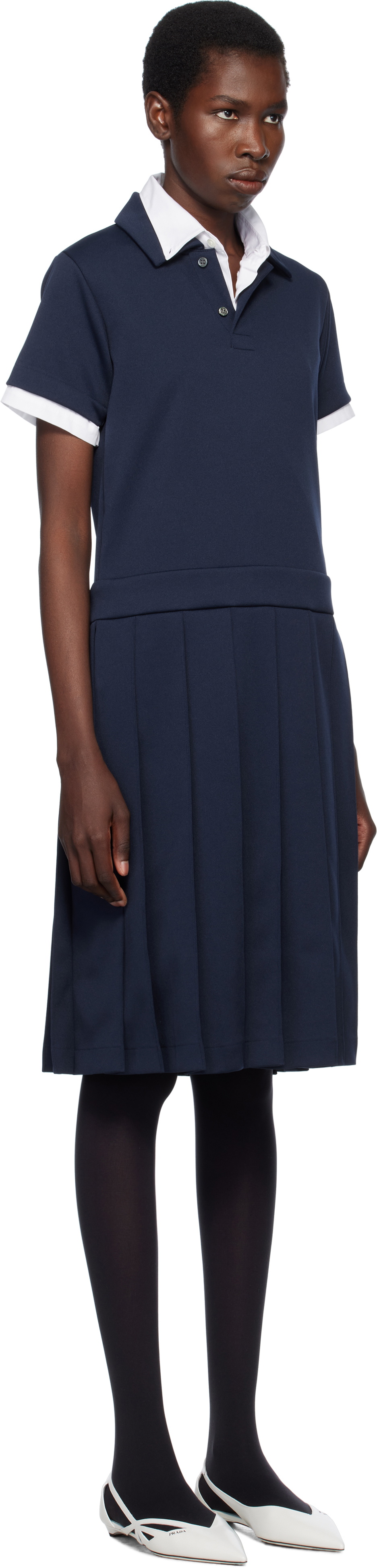 Comme des Garçons Girl Navy Polyester Jersey Midi Dress